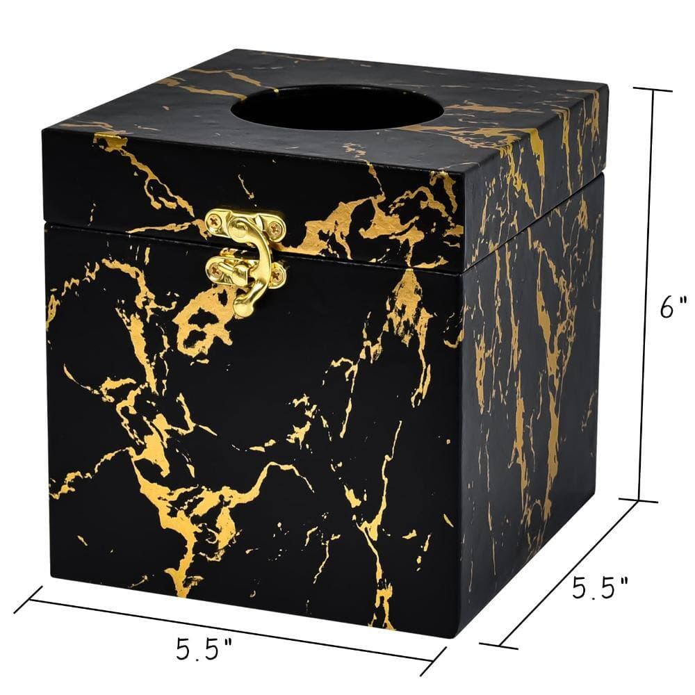 Unbranded Black and Gold Marble Tissue Box Cover, Square Holder with Lock for Bathroom, Bedroom, Living Room Lock (2)