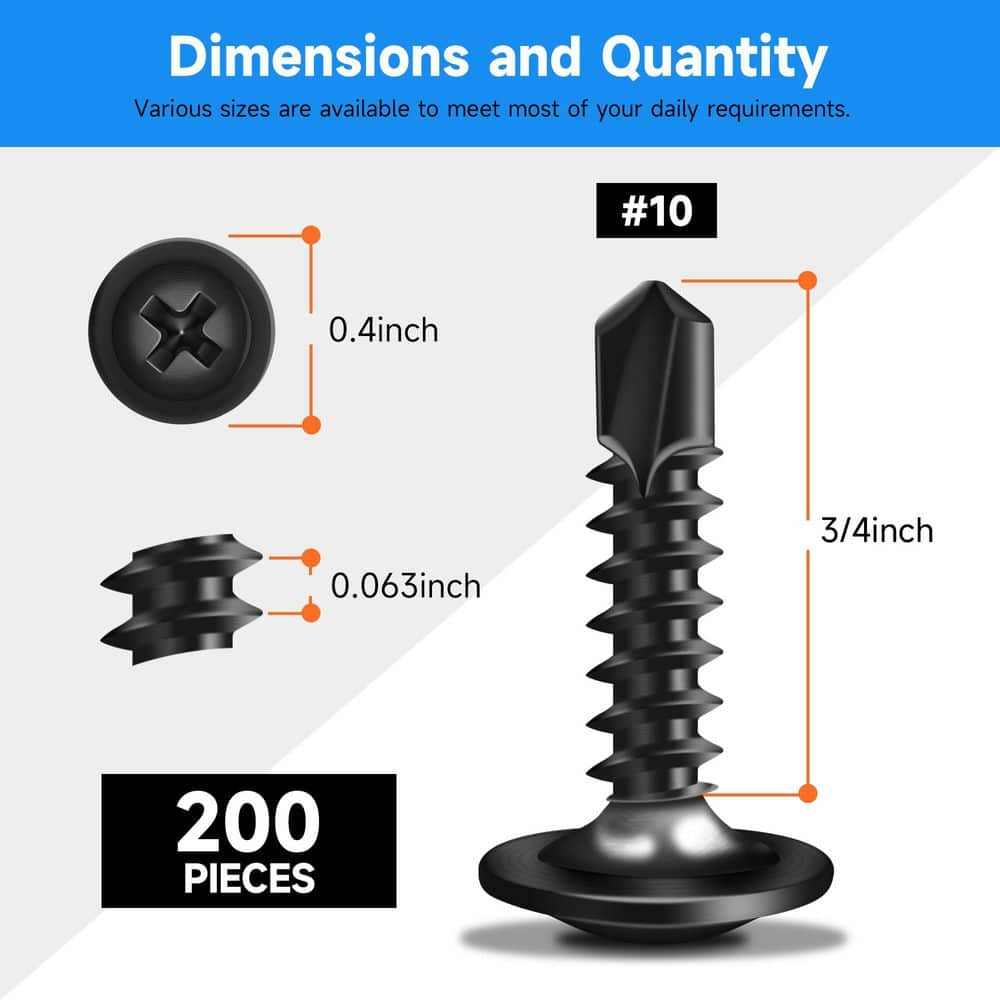 MarySino #10 x 3/4 in. 410 Stainless Steel Phillips Truss Head Self Drilling Sheet Metal Screws (200-Pack) (2)