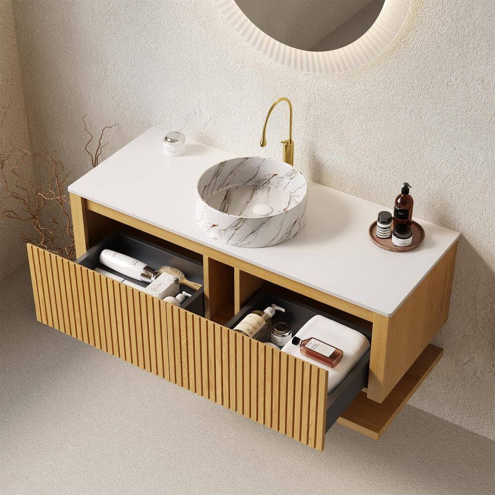 Boyel Living 48 in. W x 19in. D x 14 in. H  Wall-Mounted Plywood Bathroom Storage Wall Cabinet in Oak (2)