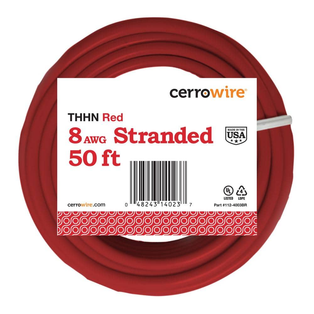 Cerrowire 50 ft. 8 Gauge Red Stranded Copper THHN Wire