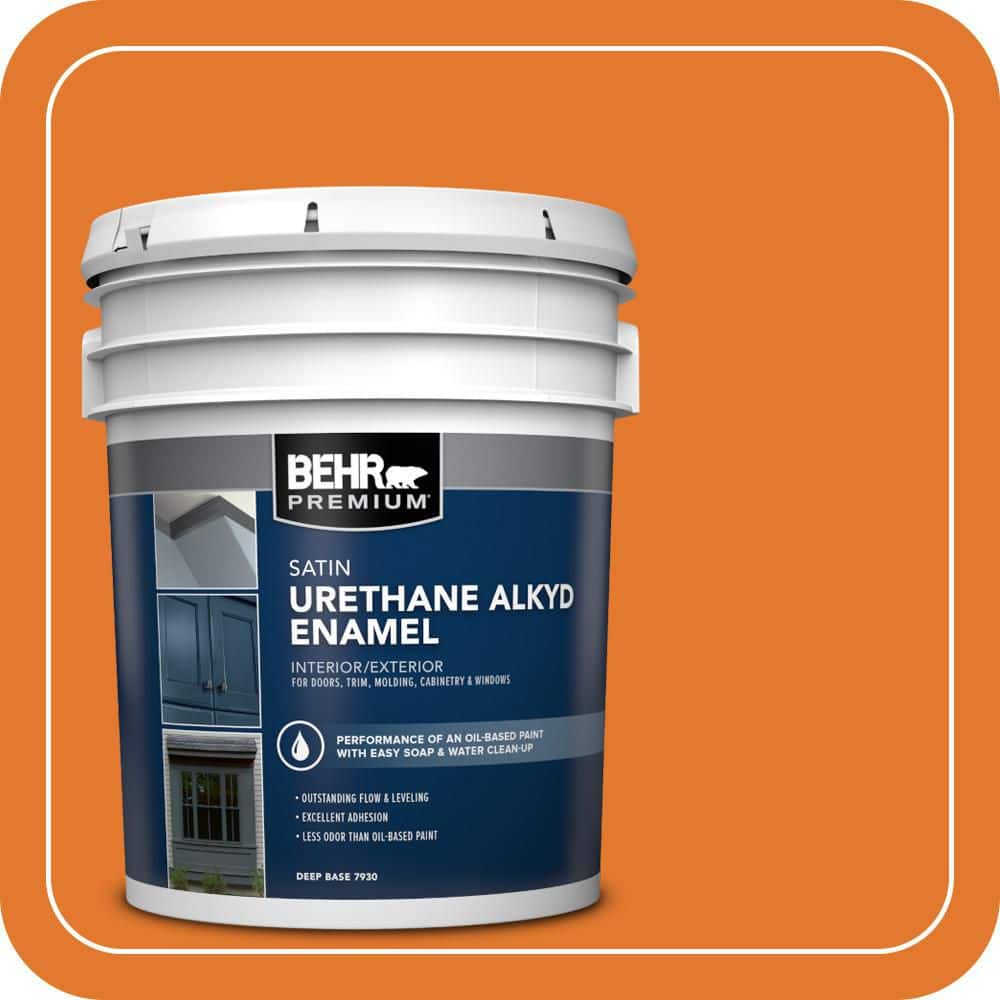 BEHR PREMIUM 5 gal. #OSHA-3 OSHA SAFETY ORANGE Urethane Alkyd Satin Enamel Interior/Exterior Paint