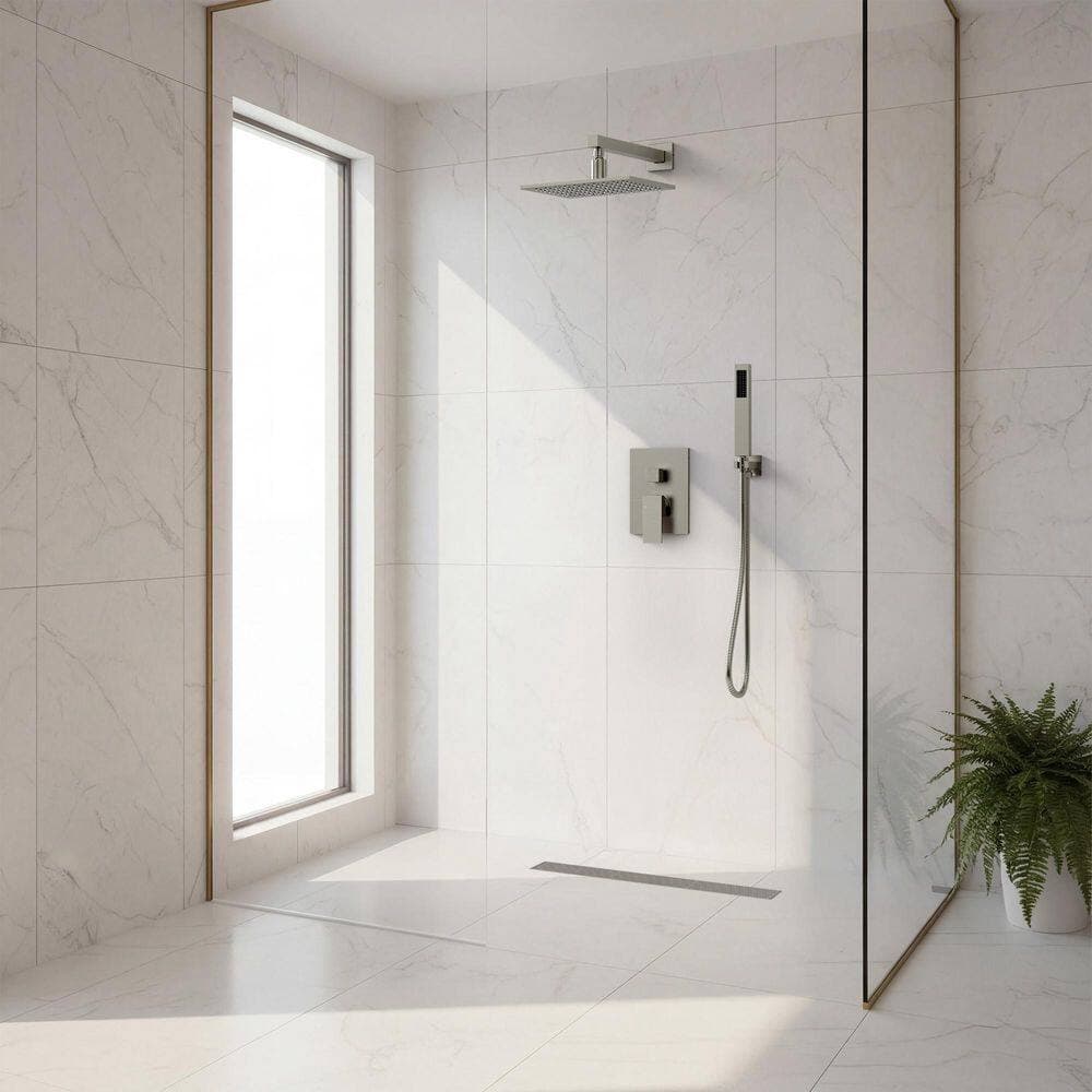 GRANDJOY 24 x 2.75 in. Linear Stainless Steel Shower Drain with Tile-In Pattern Drain Cover in Brushed Nickel (2)