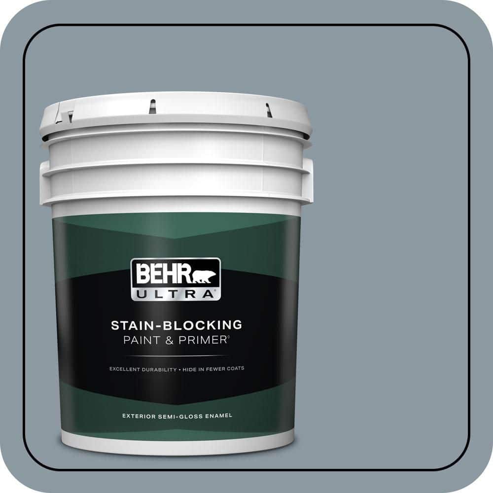 BEHR ULTRA 5 gal. #N490-4 Teton Blue Semi-Gloss Enamel Exterior Paint & Primer
