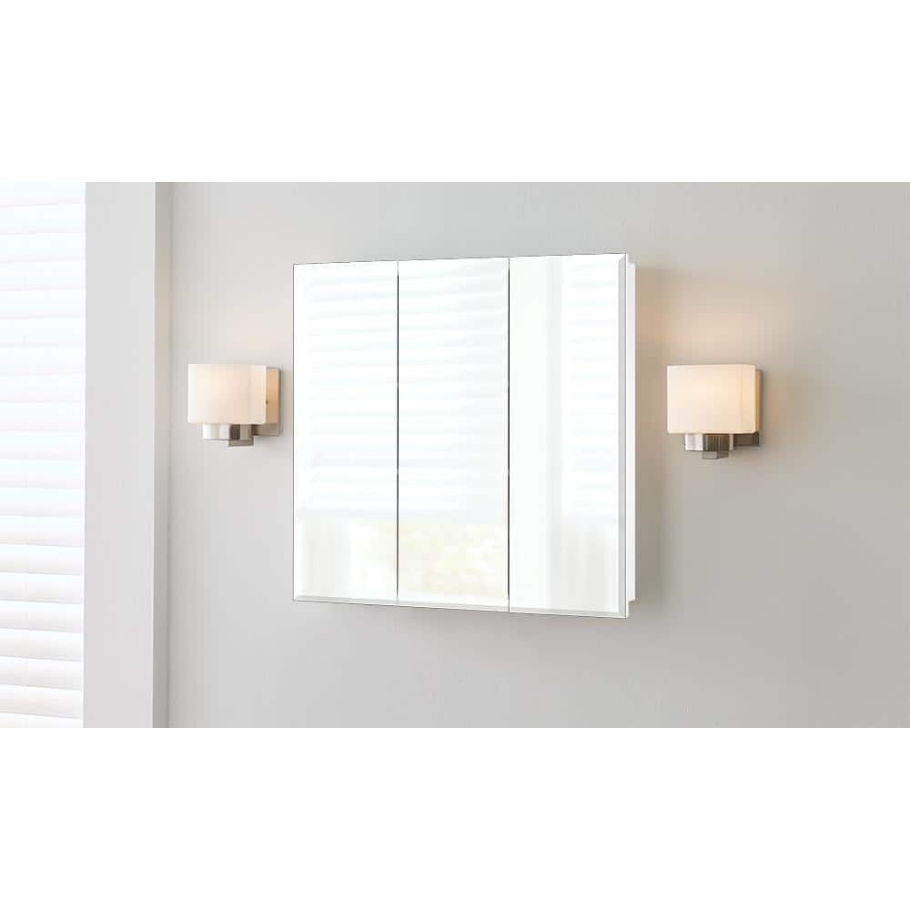 Glacier Bay 24.4 in. W x 25.2 in. H Rectangular Medicine Cabinet with Mirror in Silver with Adjustable Shelves (2)