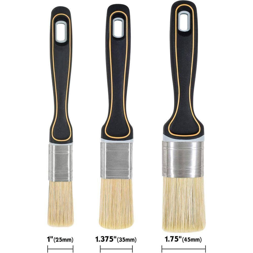 KIWDZFU 3PC Wax Chalk Paint Brush Set for Furniture Painting with Synthetic Filament and Ergonomic Rubber Handle (3)