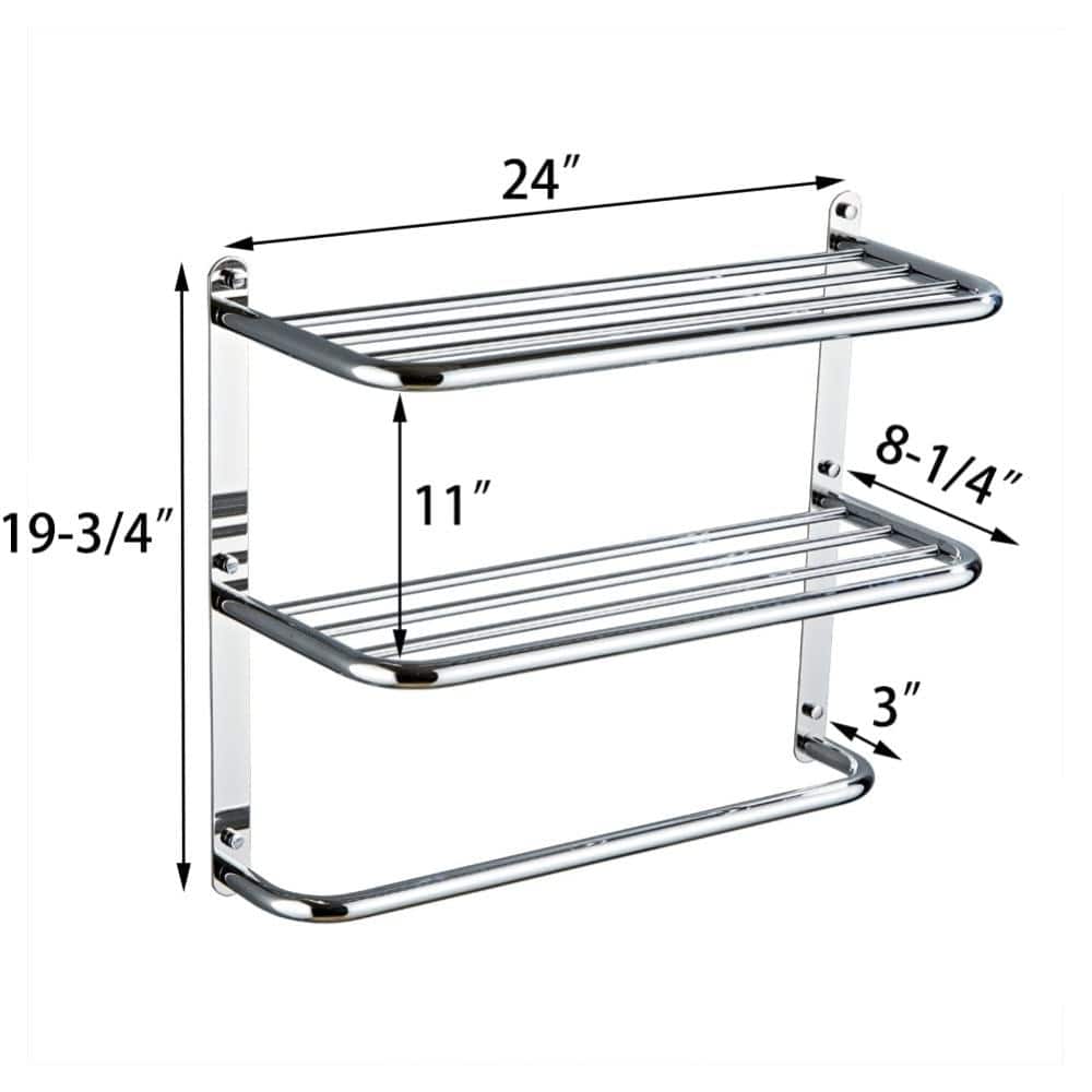 Unbranded 2-Tier Towel Rack Floating Shelf with Towel Bar, 24 in. W x 8.25 in. D, Wall Mount, Polished Chrome (2)