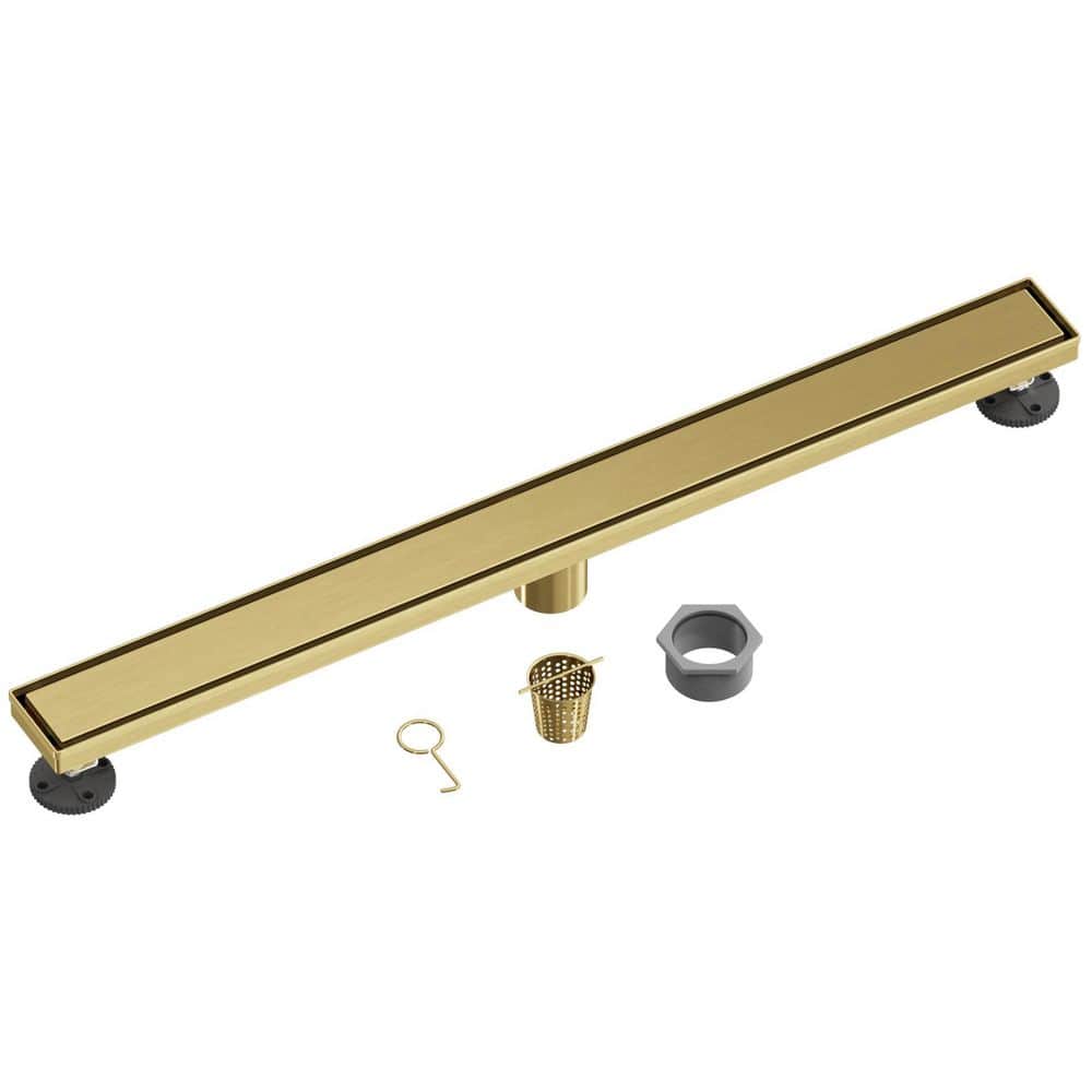 BWE 32 in. 304 Stainless Steel Linear Drain for Fast Drainage, Floor Drain for Bathroom in Brushed Gold (1)