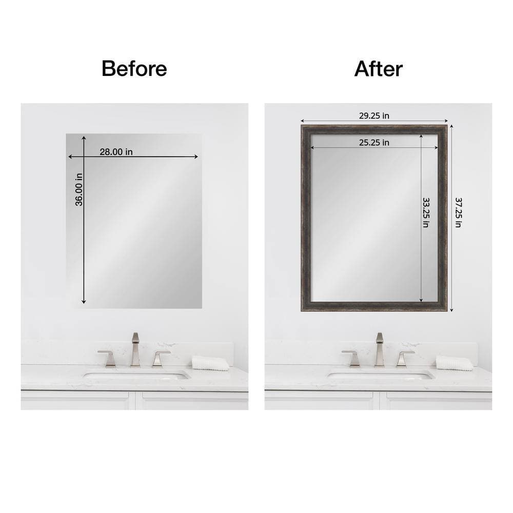 Amanti Art Mirror Makeover Bark Rustic Char Narrow 29.25 in. W x 37.25 in. H Bathroom Mirror Frame Border Kit-Fits a 28 x 36 Mirror (3)