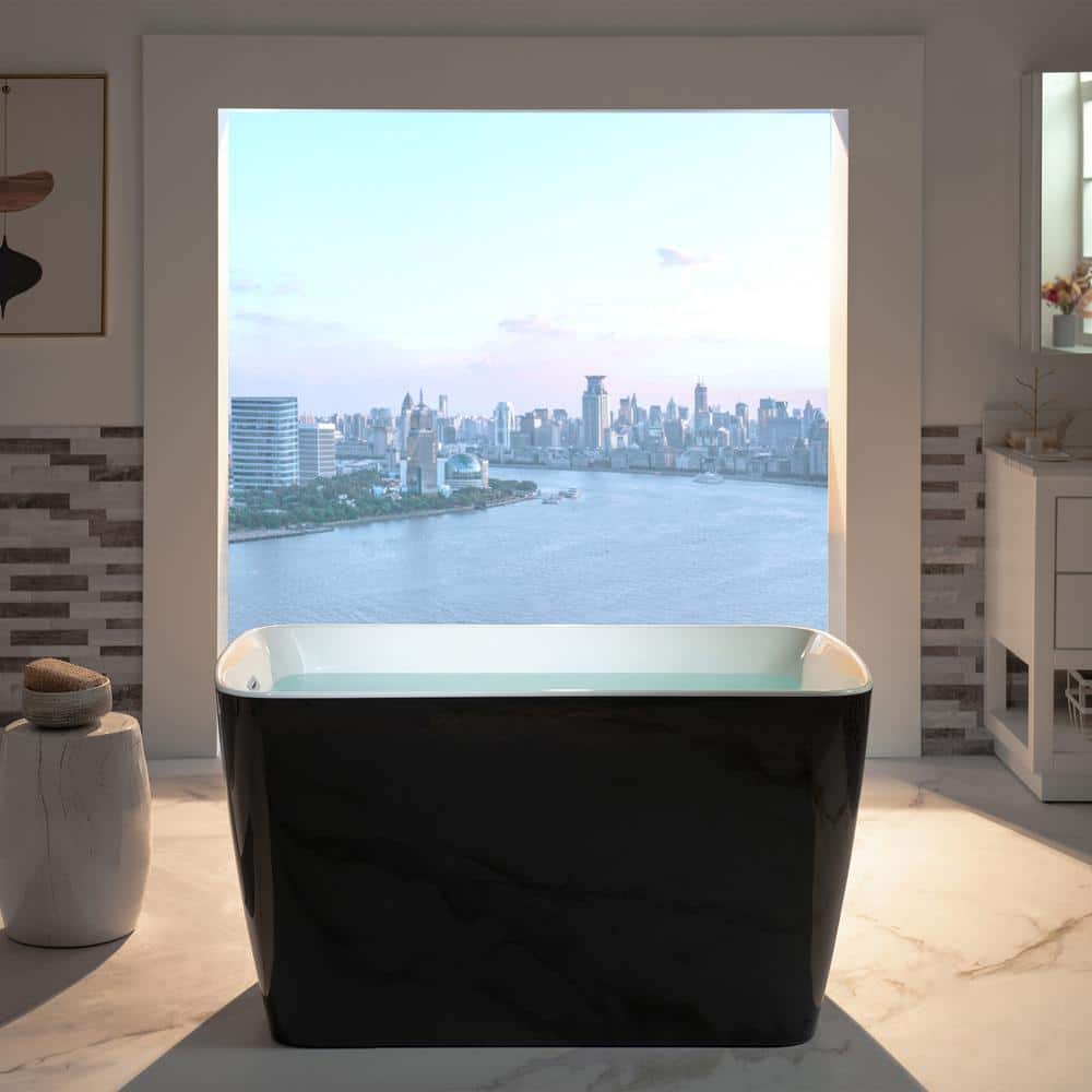 WOODBRIDGE Cube 27.5 in. Acrylic Flat Bottom Soaking Bathtub with Reversible Drain (3)