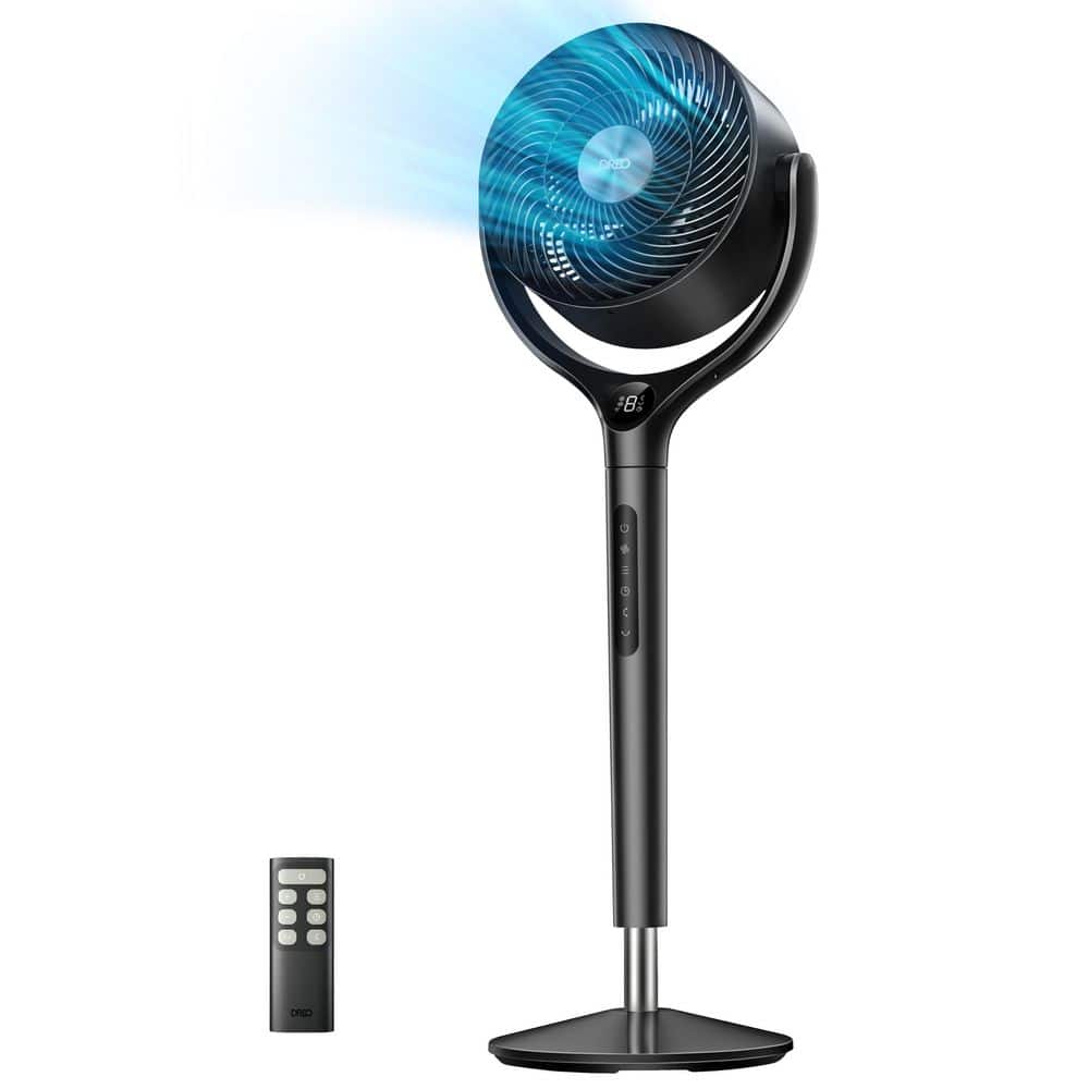 DREO TurboPoly Max 9 in. 9 fan speeds Pedestal Fan in Black with Remote, 3D 120° Oscillation and 8-Hour Timer