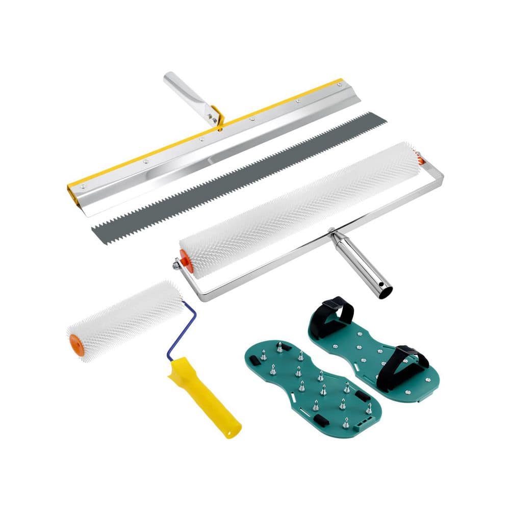 Unbranded Self-Leveling Cement Tool Kit Gray Dual Spike Rollers with Stainless Steel Scraper Spiked Shoes 1 Kit Pack