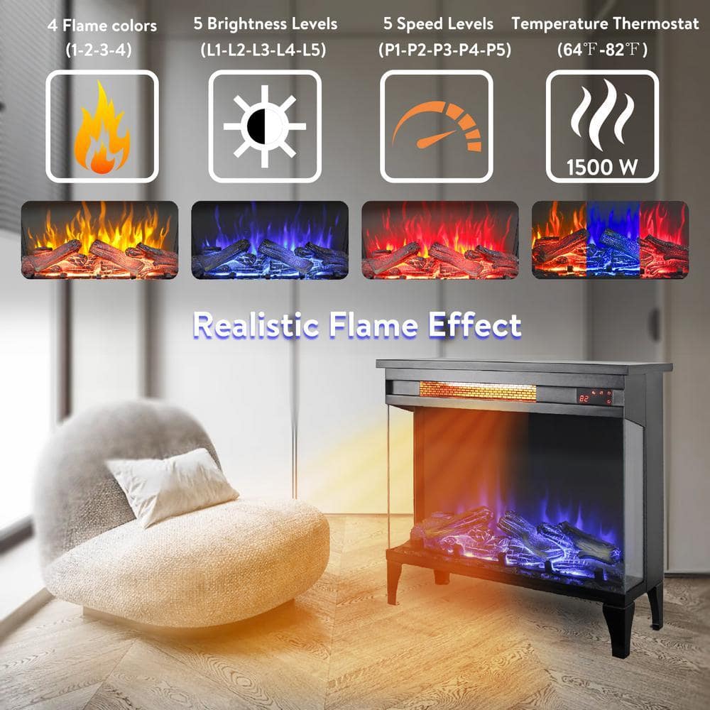 Edendirect 24 in. Freestanding 3-Sided glass Electric Fireplace in Black (3)