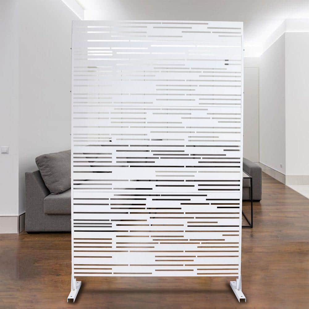 Coporesell 76 in. x 48 in. Freestanding Decorative Privacy Screen White Metal for Outside Lawn Garden (3)