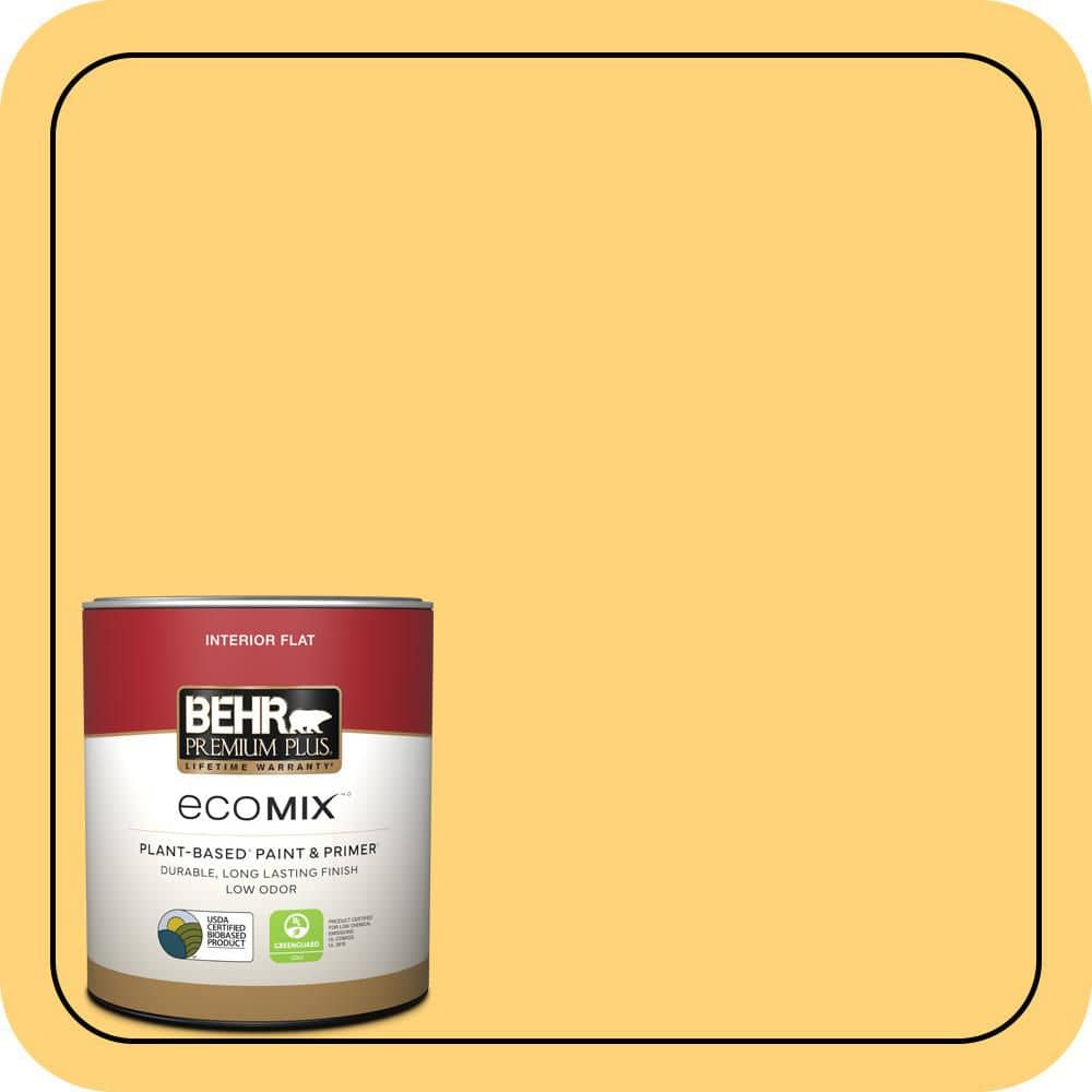 BEHR PREMIUM PLUS 1 qt. #P260-5 Yellow Jubilee Flat EcoMix Plant-Based Interior Paint & Primer (1)