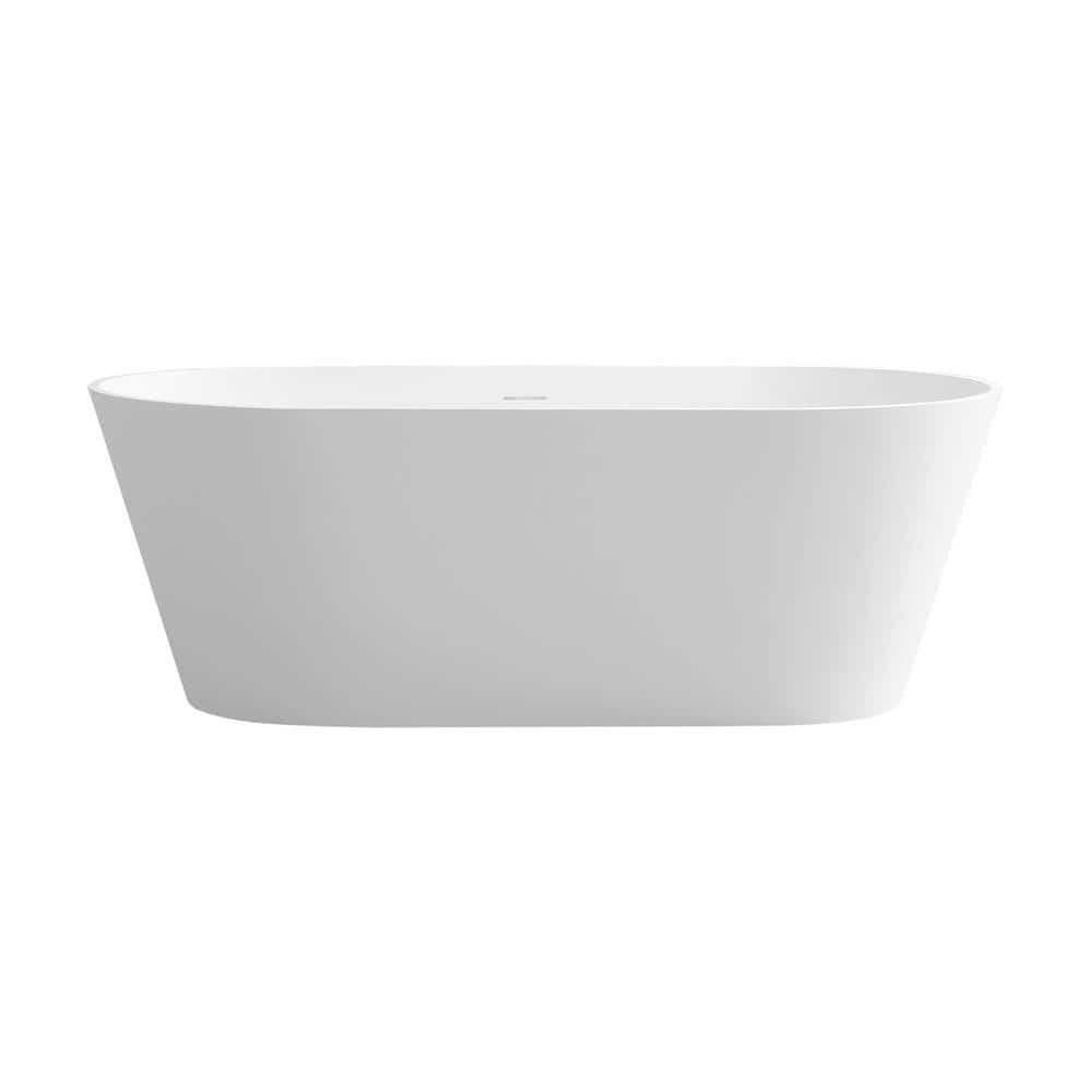 JimsMaison 63 in. Stone Resin Flatbottom Non-Whirlpool Bathtub in White (1)