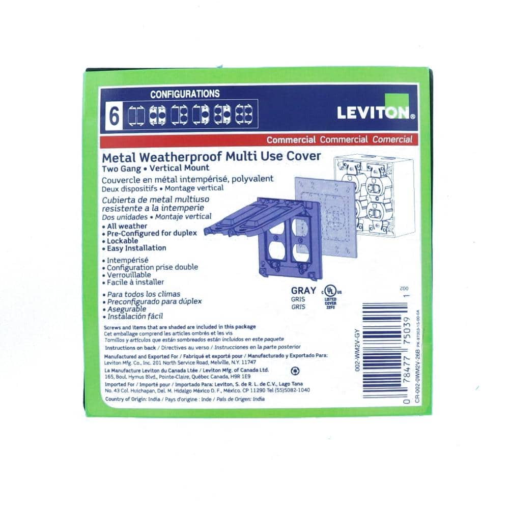 Leviton 2-Gang Weather-Proof Cover with Metal Flat Lid for Decora, GFCI, Duplex or Single Outlet Horizontal Mount, Gray (3)