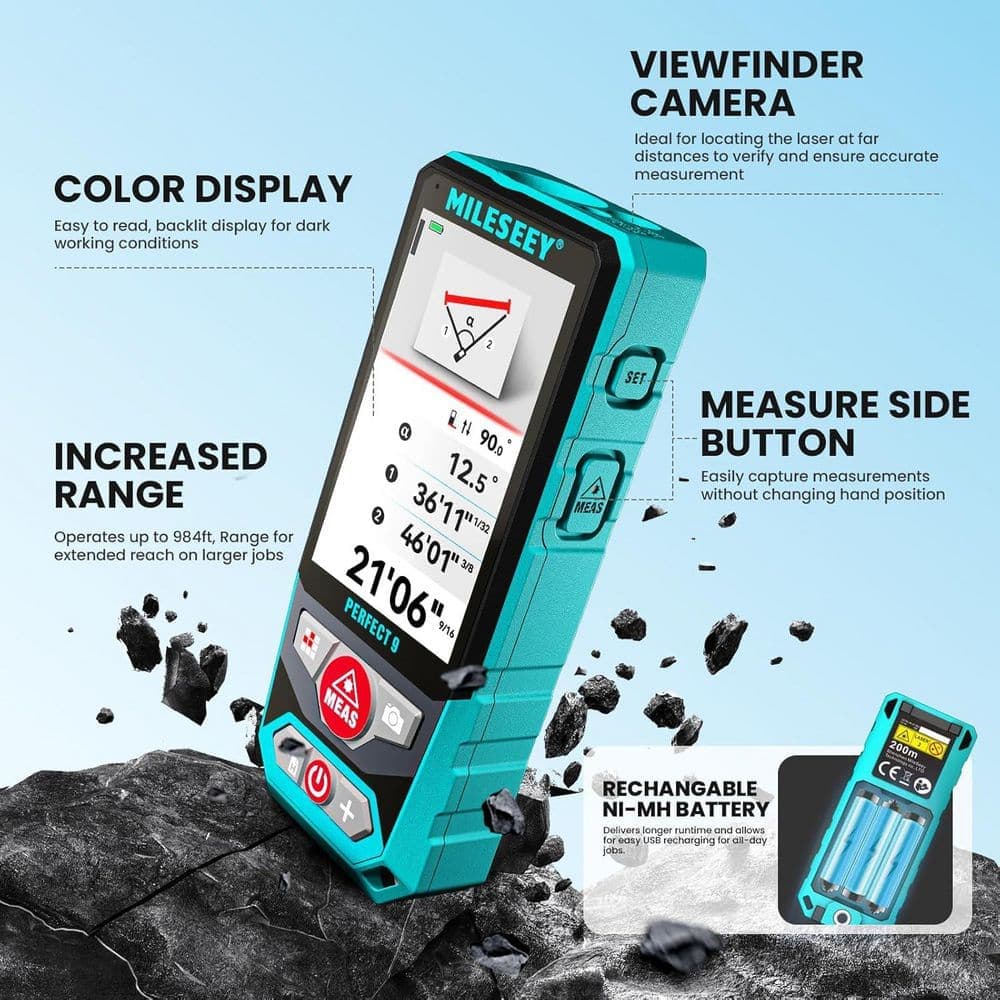 MILESEEY P9 980 ft. Professional Outdoor Laser Measuring Tool for Construction, 4X HD Zoom, 3 in. Backlit Display, P2P (3)