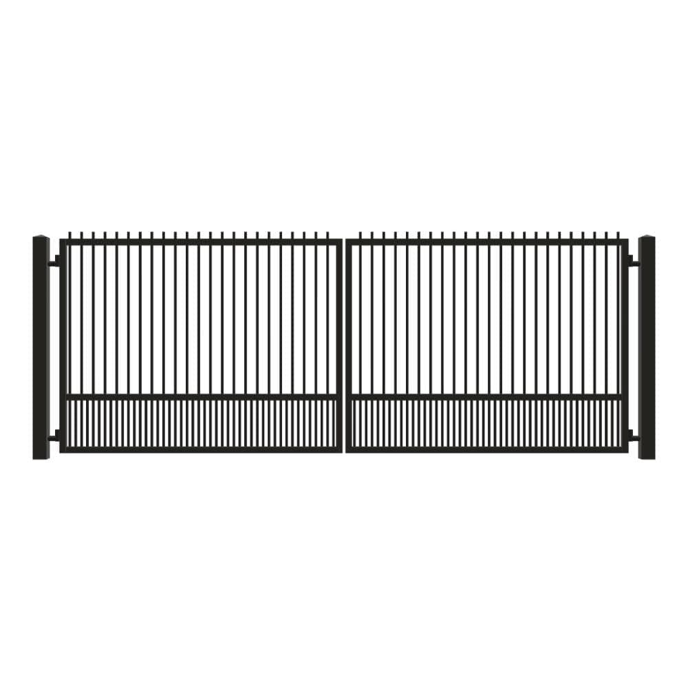 Unbranded Driveway Gate — Swing, Center, Finials, Puppy, Black — 202"W x 72"H