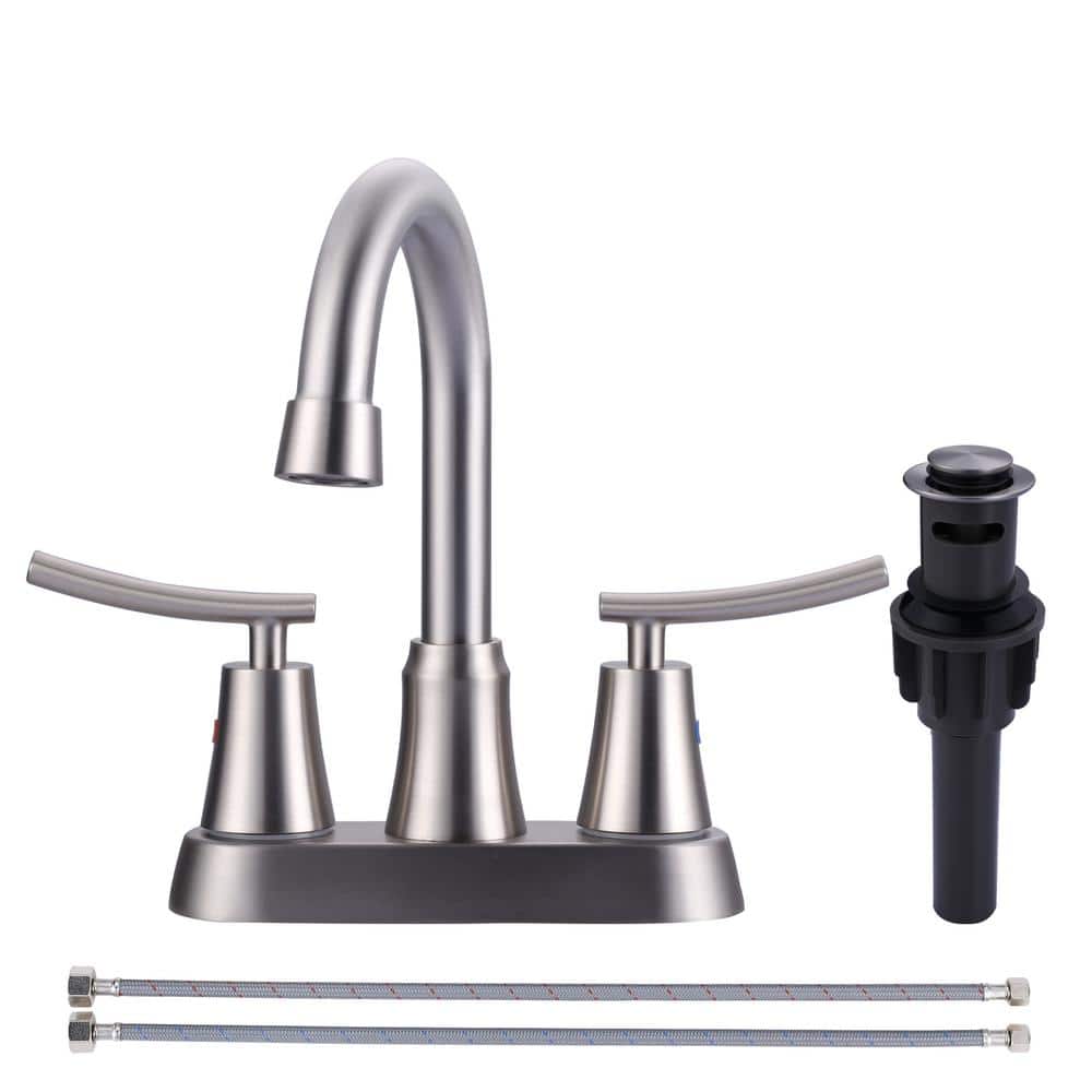 WOWOW 4 in. Double Handle Centerset Bathroom Sink Faucet with Pop Up Drain in Brushed Nickel (1)