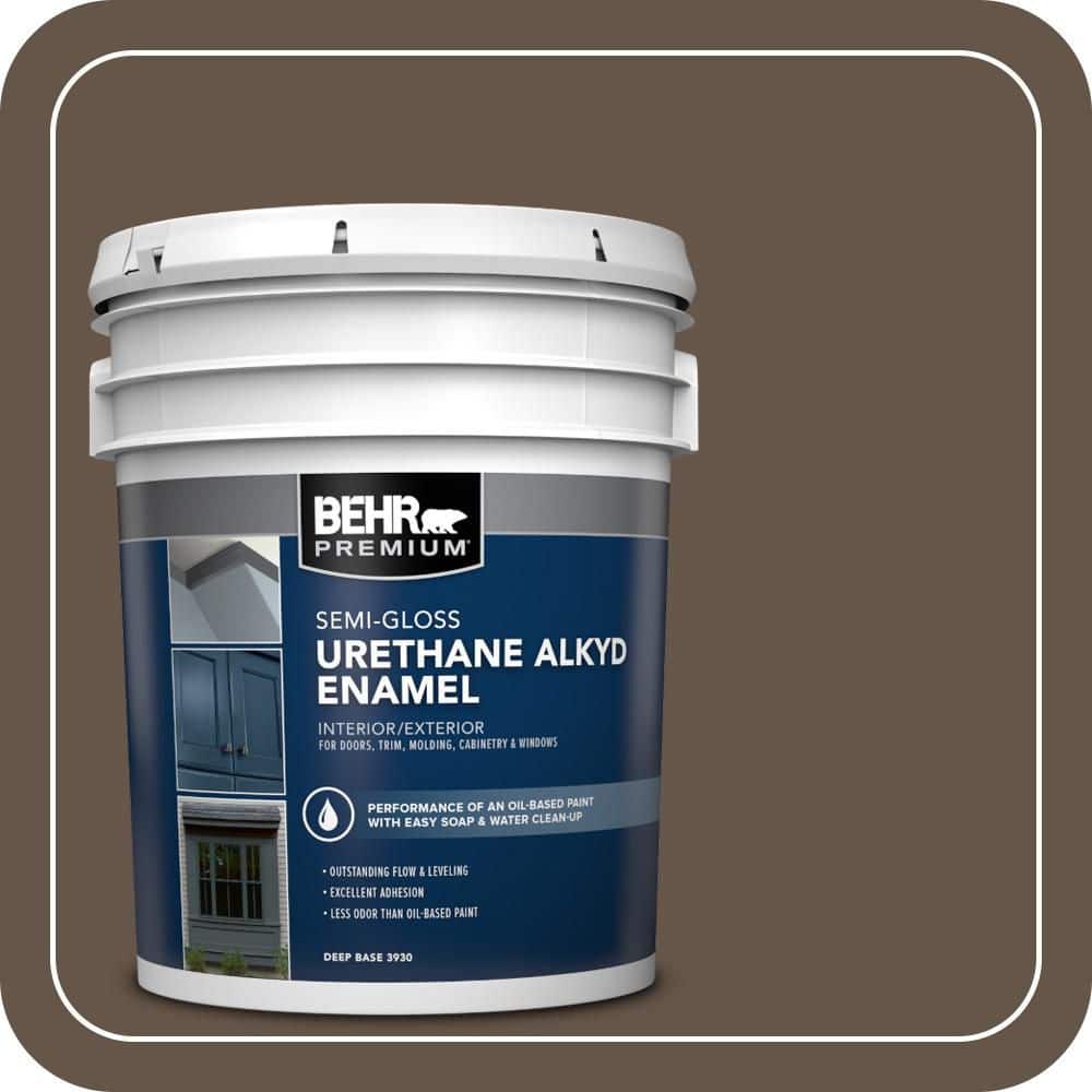 BEHR PREMIUM 5 gal. #N220-7 Cavalry Brown Urethane Alkyd Semi-Gloss Enamel Interior/Exterior Paint