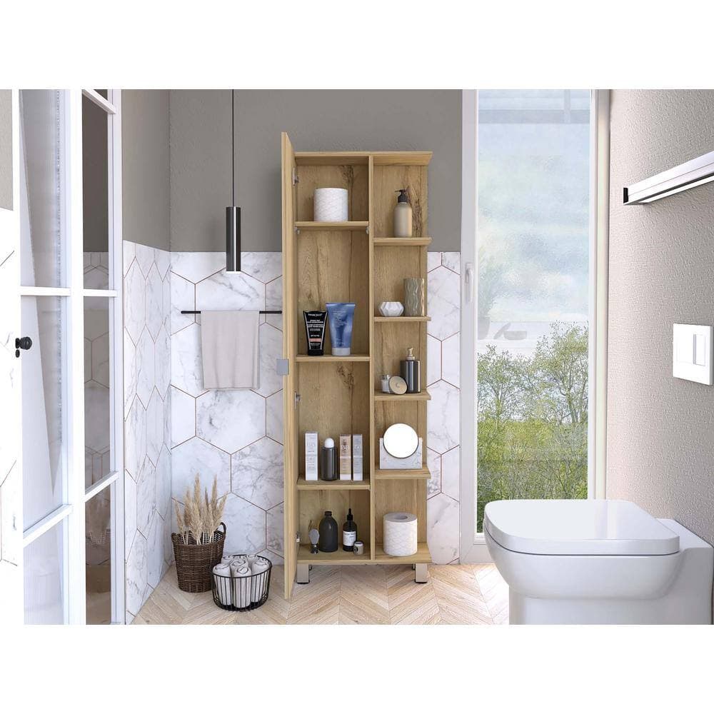 COWLOWN 20.15 in. W x 8.58 in. D x 62.2 in. H Light Oak BrownLinen Cabinet, 4 Interior Shelves, 5 External Shelves (3)