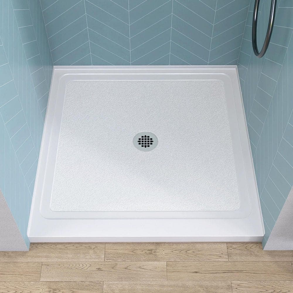 Getpro 38 in.L x 38 in.W Alcove Shower Pan Base Single Threshold Shower Tray with Center Drain in White Square Acrylic Pan Base (1)