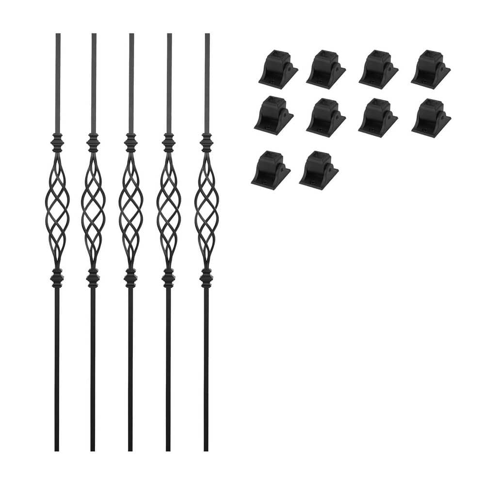 Unbranded 5-Pack Black Iron Stair Balusters Hollow Big Basket Spindles Modern Powder Coated Indoor Outdoor Railing