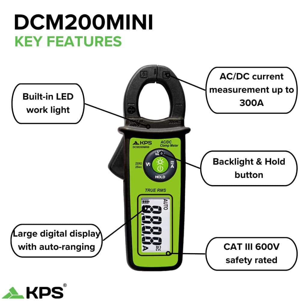 KPS DCM200MINI Compact Clamp Meter-400A AC with NCV & 6000-Count Display : Best for On-The-Go Electricians and DIYers (2)