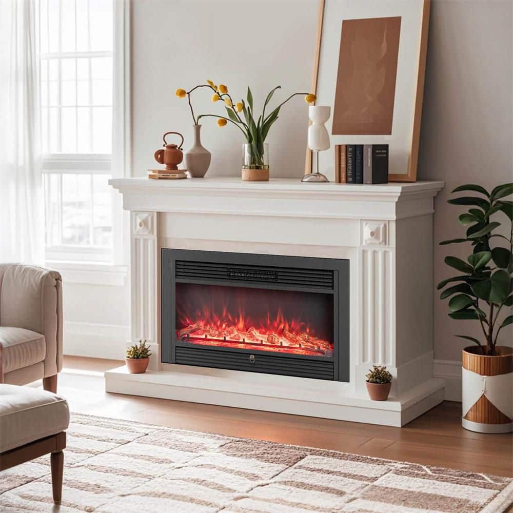 Costway 36 in. Ventless Electric Fireplace Insert 1500W Recessed Fireplace Heaterwith Remote Control (1)