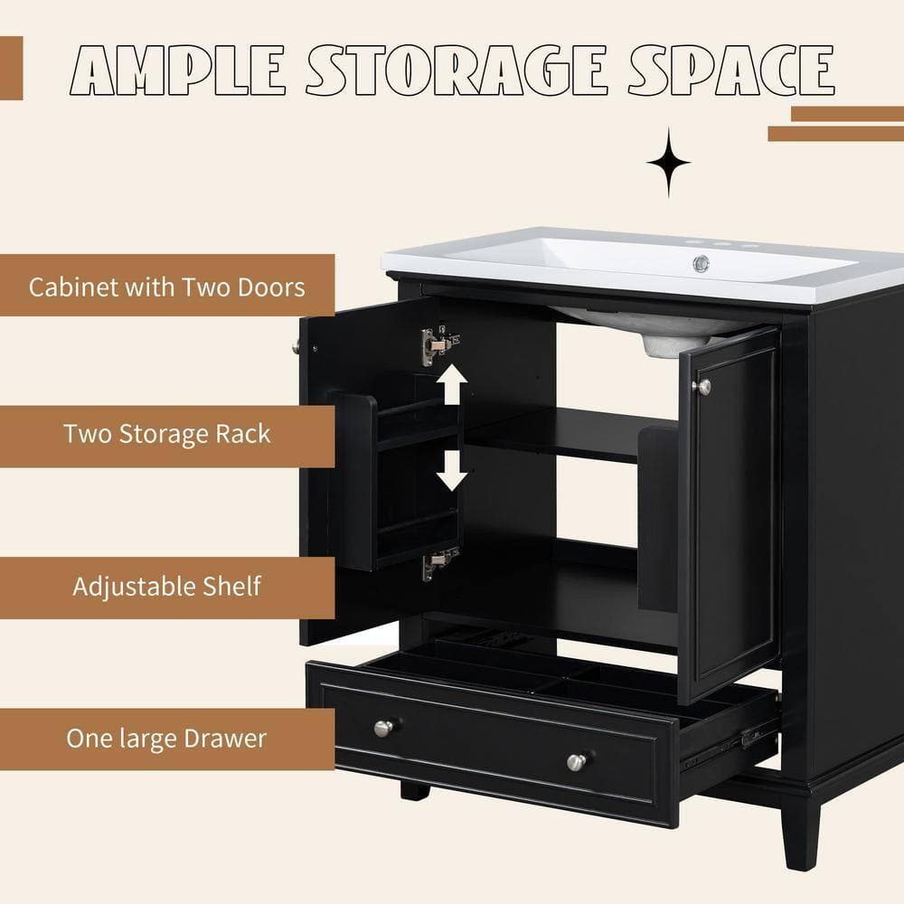 Sarlai 30 in. Black Freestanding Bathroom Vanity Cabinet with 2-Doors and A Drawers (3)