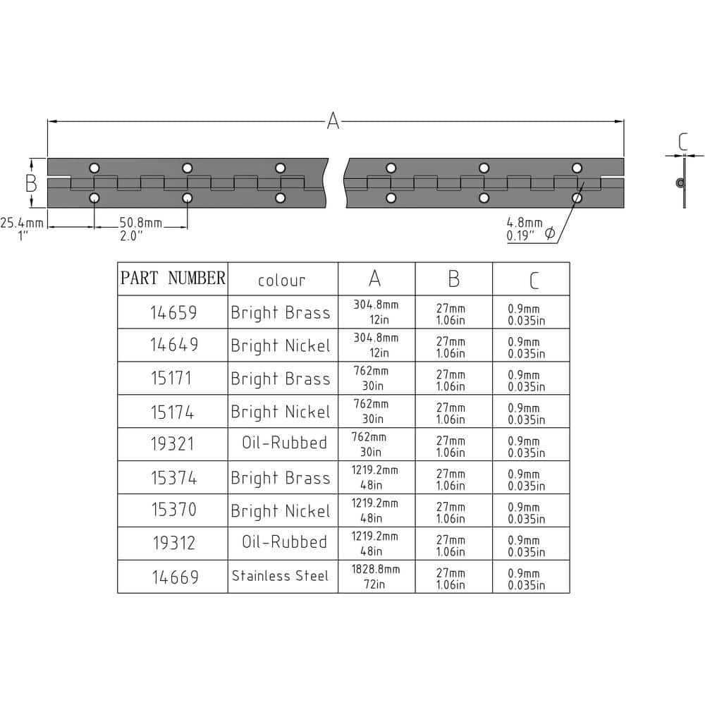 Everbilt 1-1/16 in. x 12 in. Bright Nickel Continuous Hinge (3)