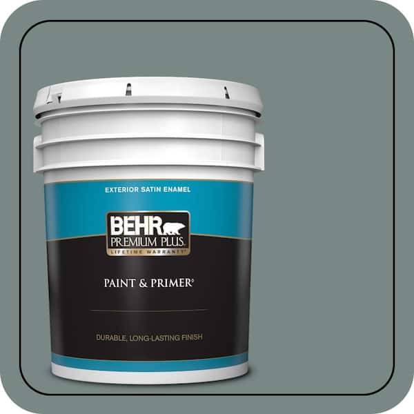 BEHR PREMIUM PLUS 5 gal. #PPU12-16 Juniper Ash Satin Enamel Exterior Paint & Primer (2)