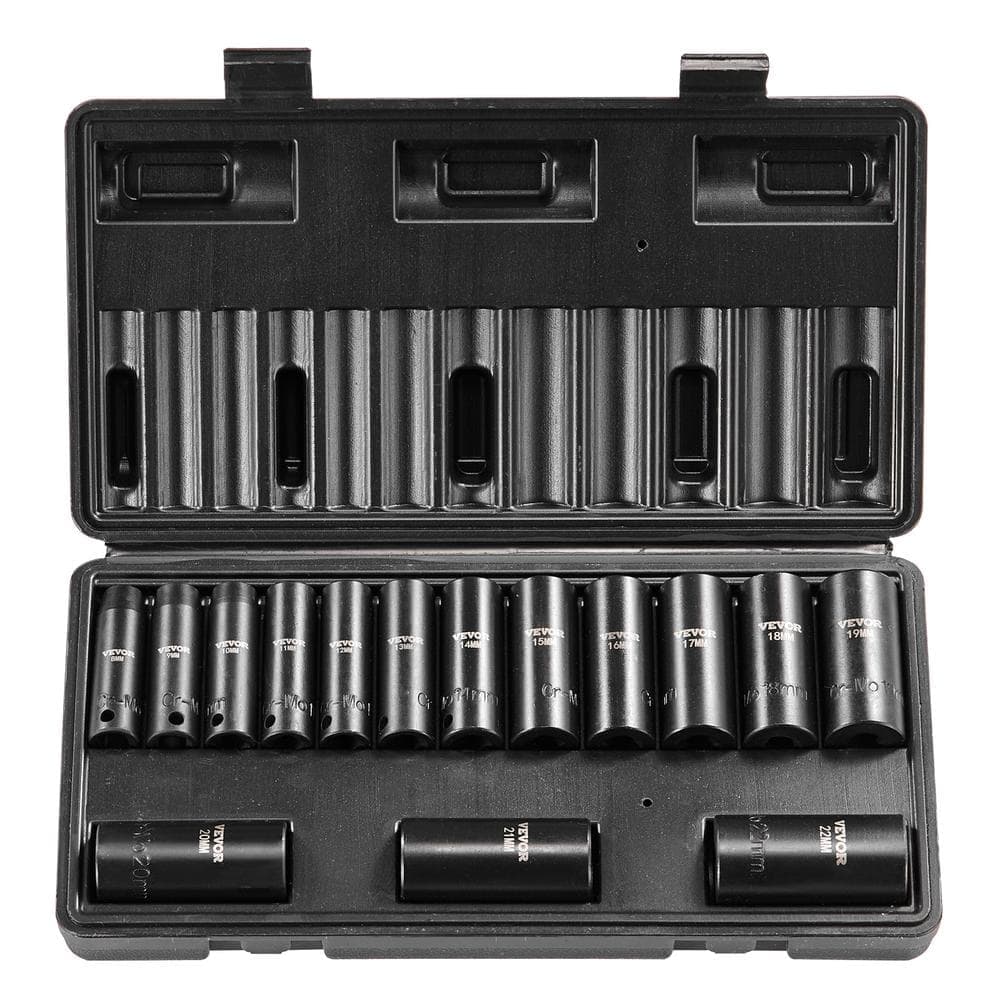 SKYSHALO 3/8 in. Impact Sockets Set 6-Point Drive Bit Ratchet Tool Kit Case (15-Piece) (1)