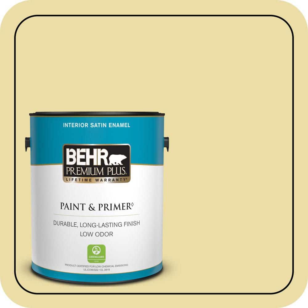 BEHR PREMIUM PLUS 1 gal. #PPU8-12 Refreshing Tea Satin Enamel Low Odor Interior Paint & Primer