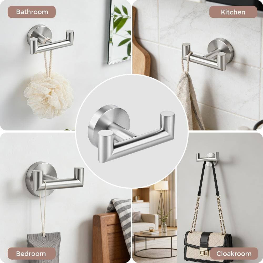 GQB Stainless Steel Round Wall-Mounted Bathrobe Hooks and Towel Hooks in Brushed Nickel(2-Pack) (2)