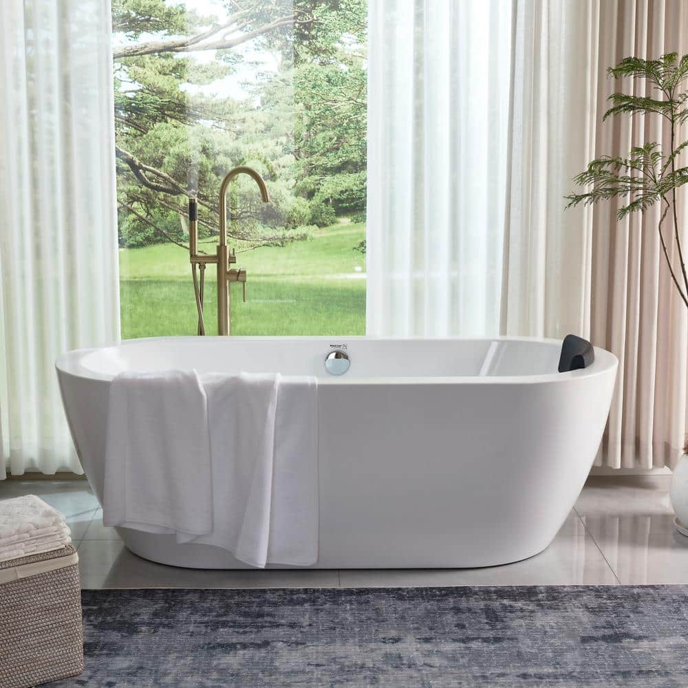 Vanity Art Cergy 67 in. x 30.7 in. Soaking Bathtub with Center Drain in White/Polished Chrome (3)
