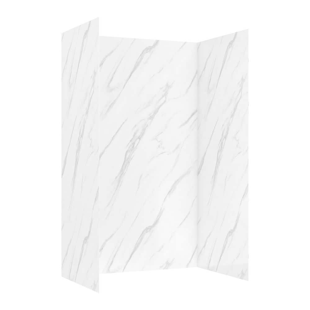 Streamline DSH-1700-187 32. in L x 48 in. W x 76 in. H 3-Piece Glue-Up Alcove Shower Surround in White Marble Finish (1)