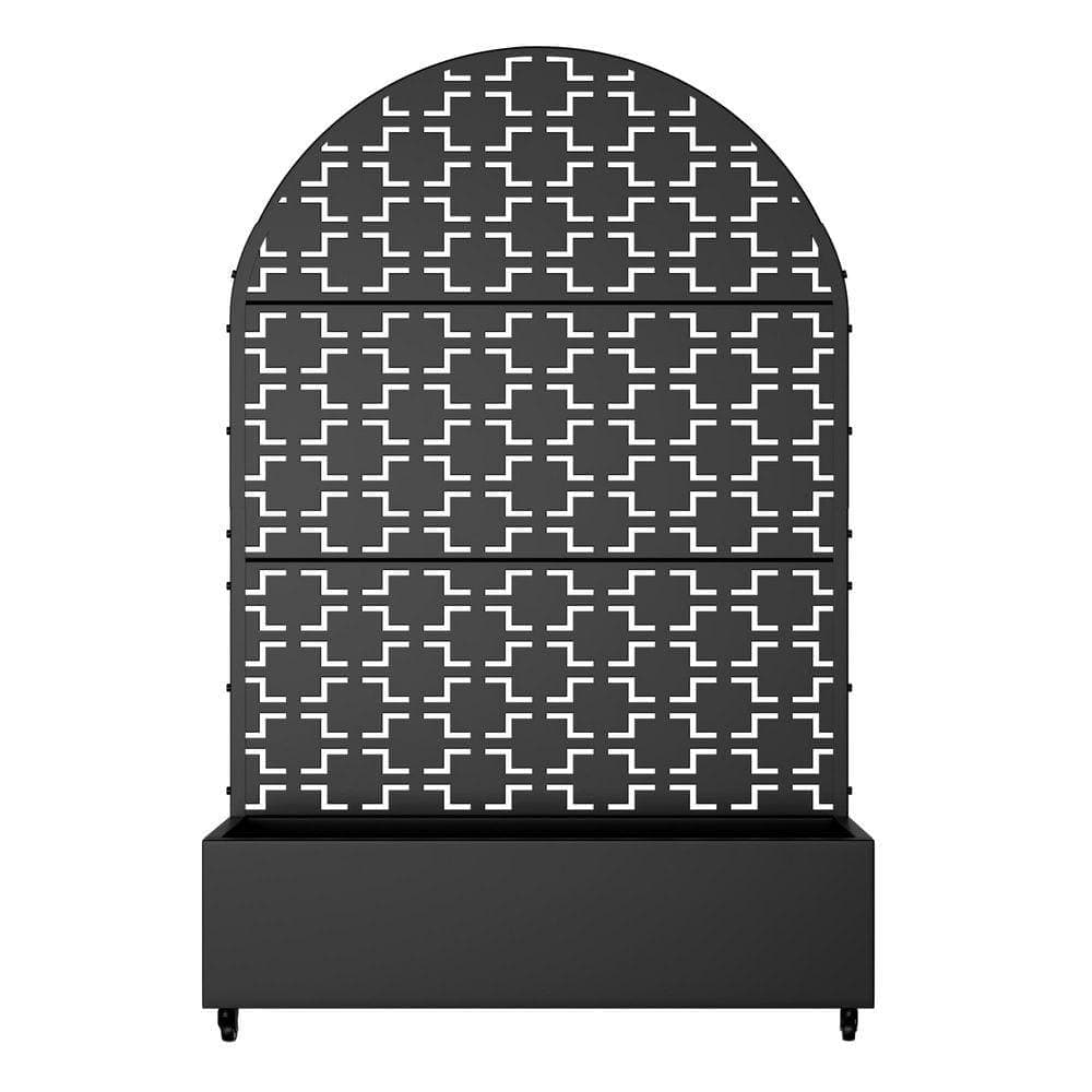 Lirago 72 in. H x 47 in. W Arch Black Outdoor Metal Privacy Screen Planter Box Wall Decor in Quadrilateral Pattern (1)
