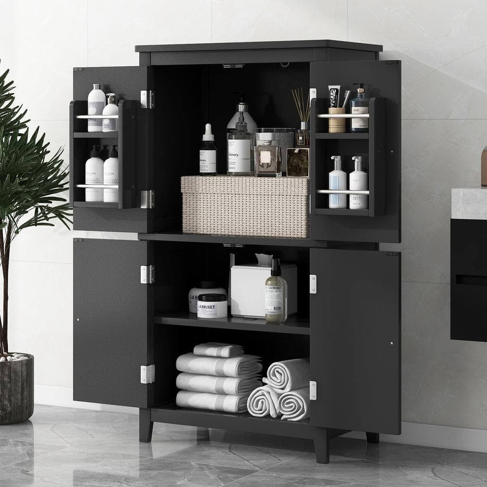 Unbranded 23.6 in. W x 11.8 in. D x 43.3 in. H Black Linen Cabinet with 4 Doors, Adjustable Shelves (3)