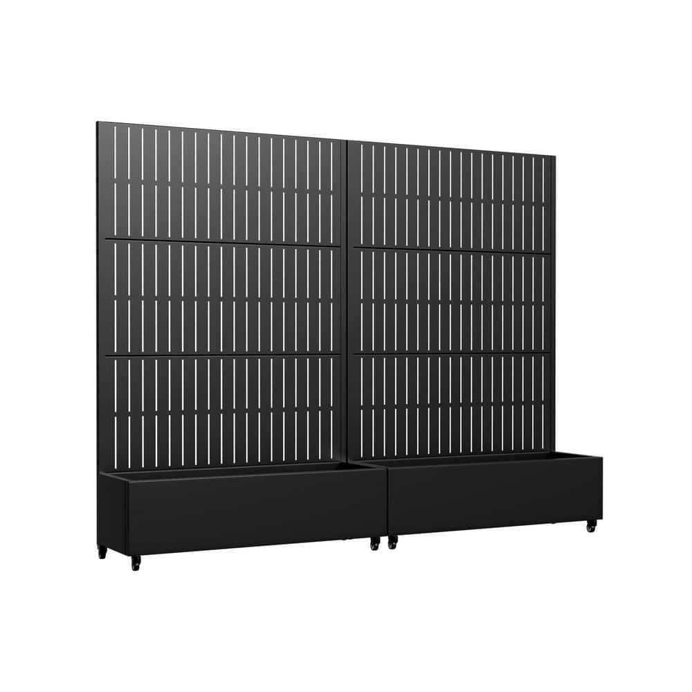 Dovelina Set of 2-73 in. x 16 in. x 47 in. Black Metal Iron Planter Box with Attached Trellis for Climbing Vegetation (1)
