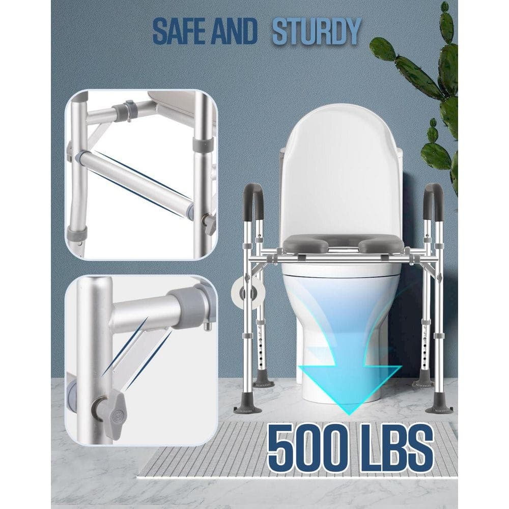 Wudkey 500 lb. Aluminum Raised Toilet Seat with Handles, Adjustable 25.8-32.2 in. H, Handicap Chair for Seniors (3)