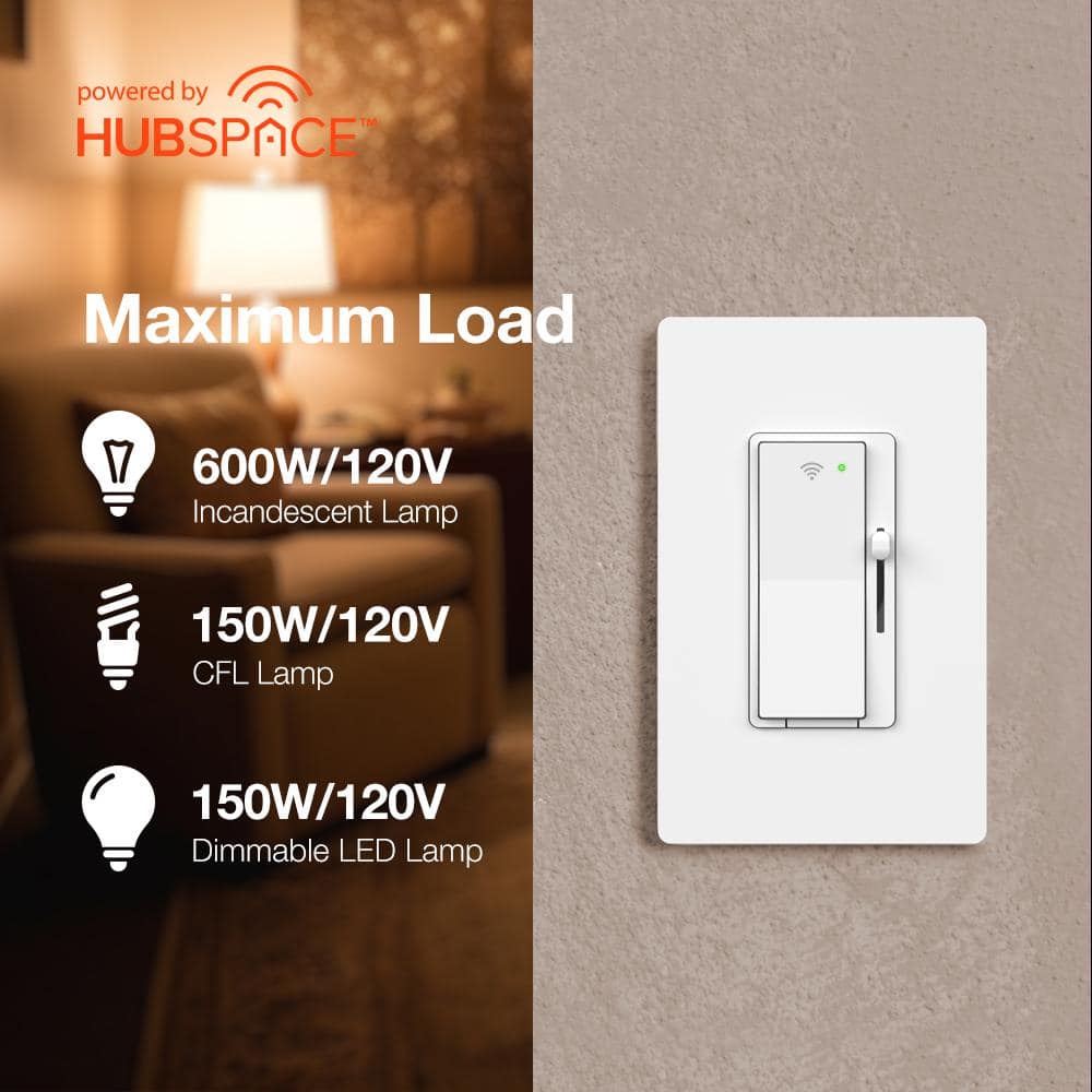 Commercial Electric White Smart Paddle Dimmer for CFL, Halogen, Incandescent, LED, 1-Pack Powered by Hubspace (3)