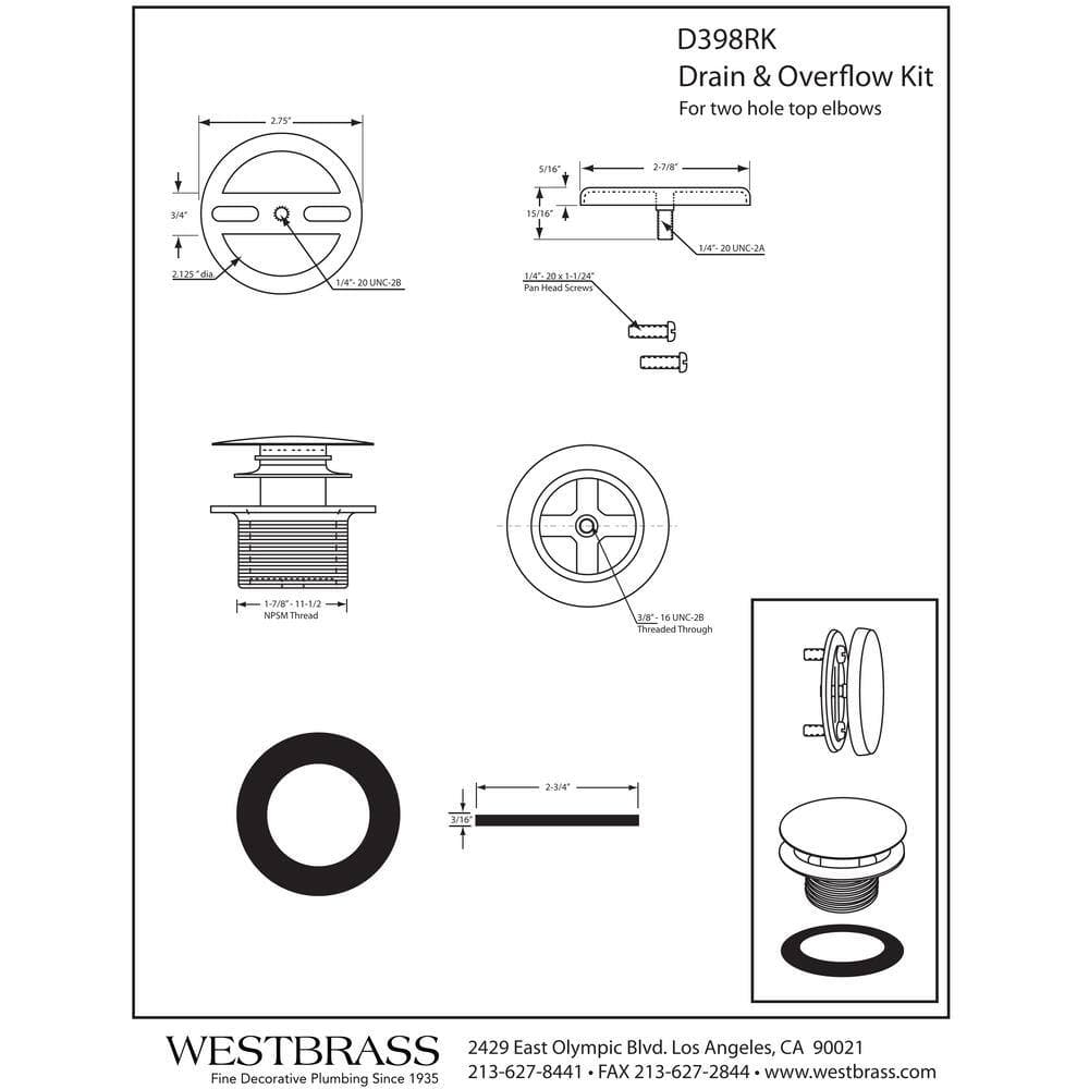 Westbrass 1-1/2 in. NPSM Coarse Thread Mushroom Tip-Toe Bathtub Drain with Illusionary Overflow Faceplate, Polished Chrome (3)