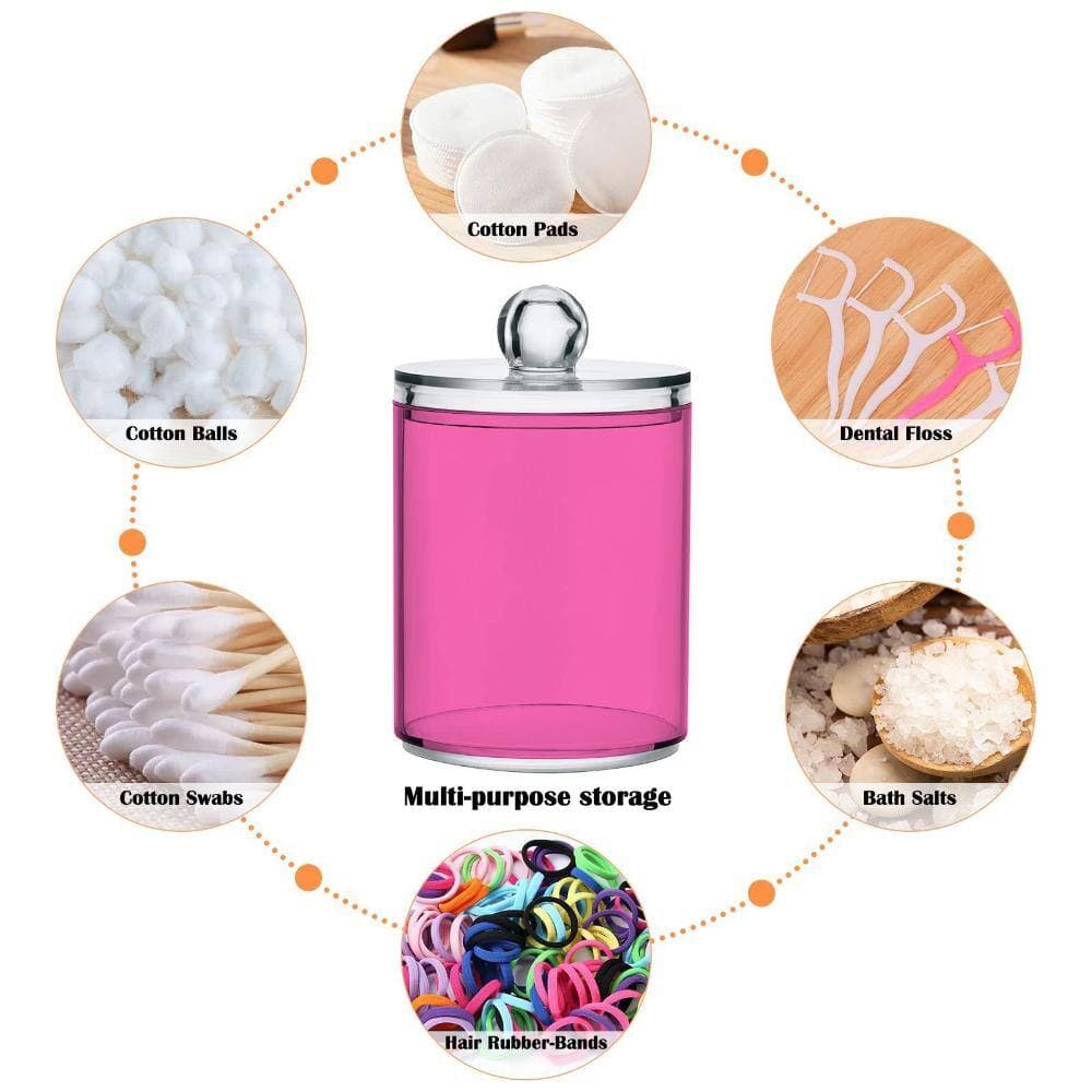 Unbranded Hot Pink Durable Plastic Apothecary Jar with Removable Lid for Q-Tip and Bathroom Accessory Storage (3)