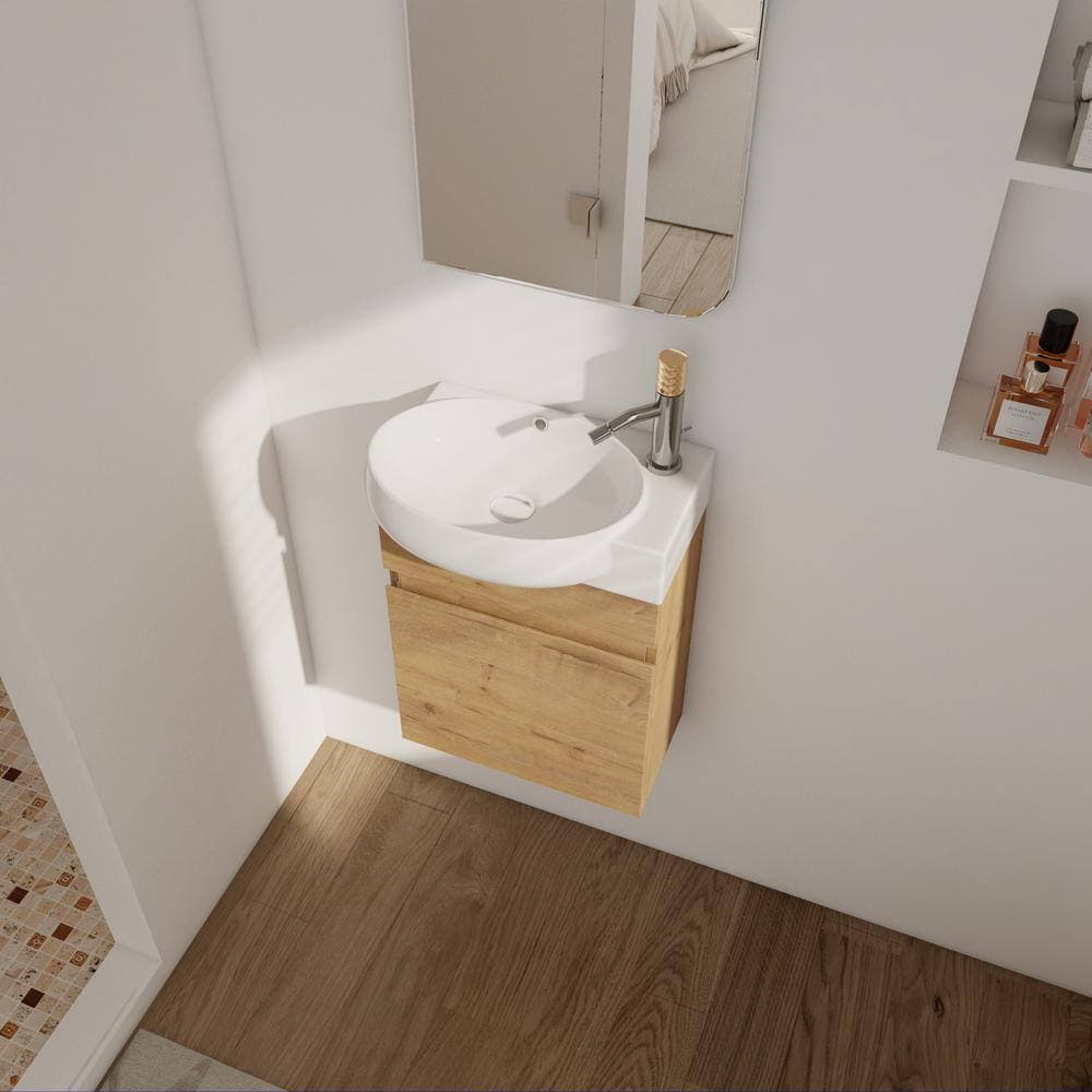 Unbranded 16.8 in. W x 11.6 in. D x 21.3 in. H Plywood Bathroom Storage Wall Cabinet in Brown with Oval Ceramic Sink (3)