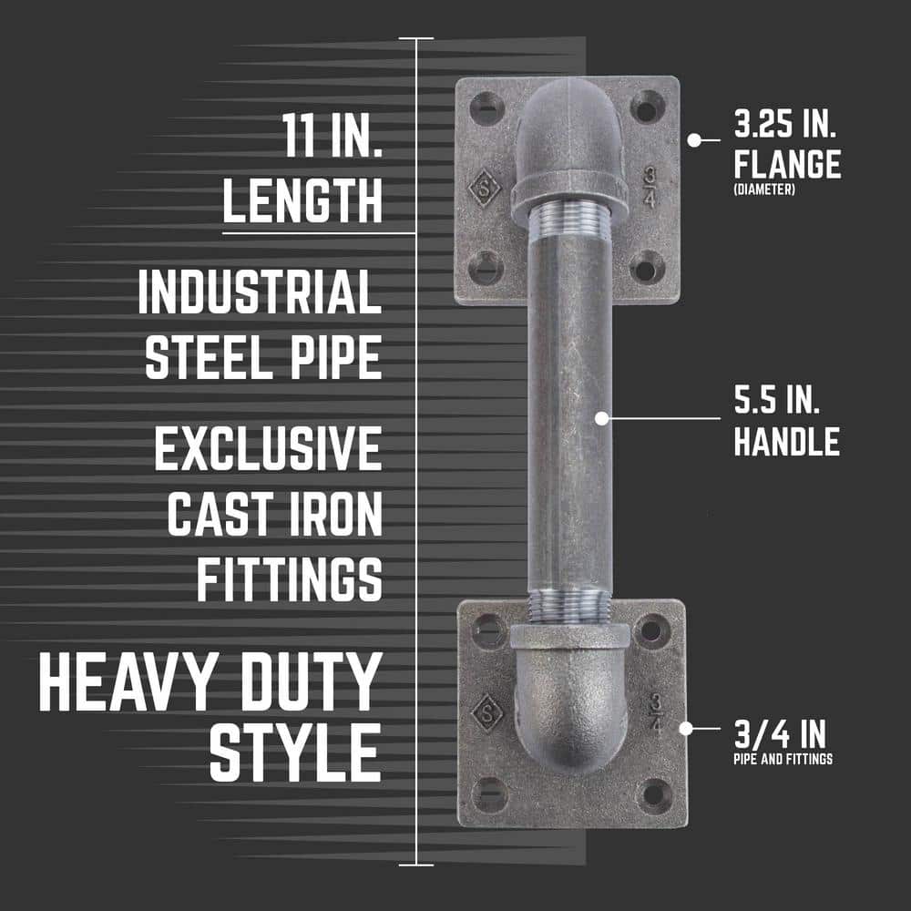 PIPE DECOR Heavy Duty Industrial Pipe Barn Door Handle/Pull, 11 in. Long, 3 ¼ in. Wide (2)
