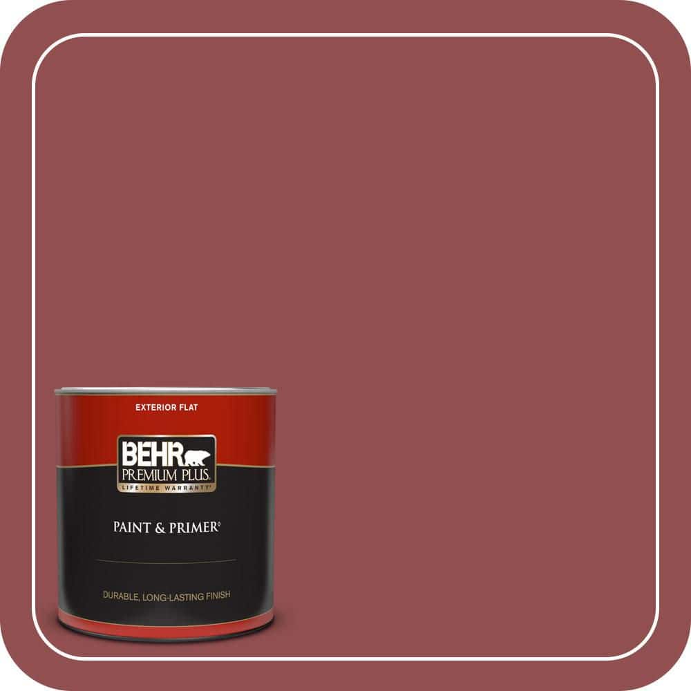 BEHR PREMIUM PLUS 1 qt. #PPU1-08 Pompeian Red Flat Exterior Paint & Primer