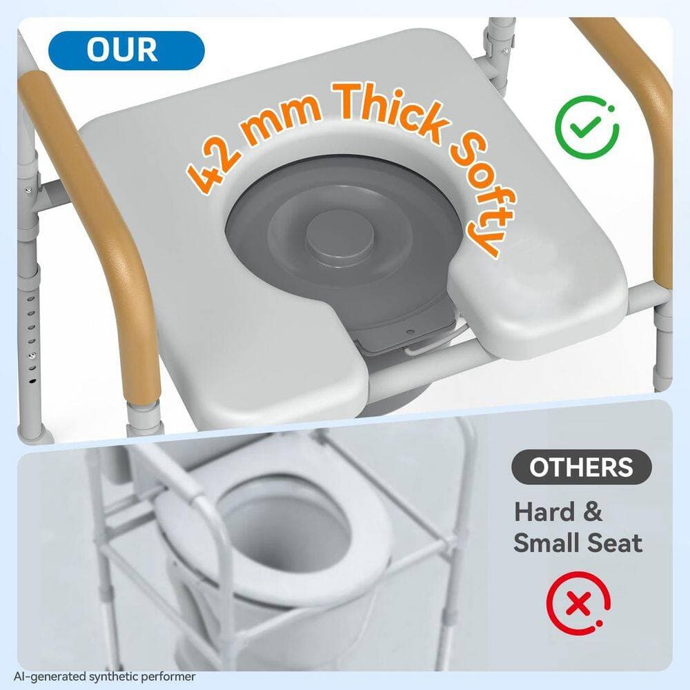 Wudkey Bedside Commode with 5.81 qt. Removable Bucket, Splash Guard and Adjustable Height for Seniors, 350 lb. Weight Capacity (3)