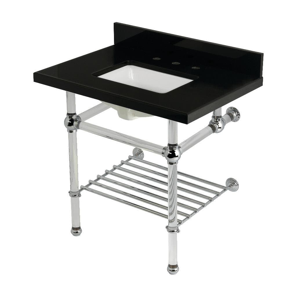 Kingston Brass Templeton 30 in. Granite Console Sink with Acrylic Legs in Black Granite/Polished Chrome