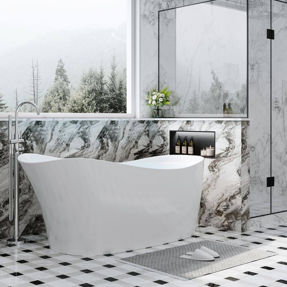 FORCLOVER Cozy 69 in. x 34 in. Acrylic Freestanding Soaking Bathtub with Reversible Drain in Glossy White (3)